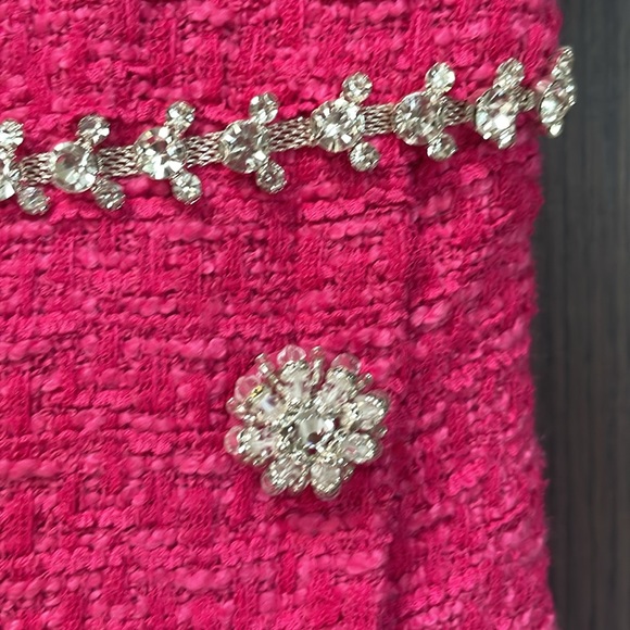 Self-Portrait Pink Round Neck Boucle Tweed Mini Dress with crystals 💖 - Picture 9 of 17